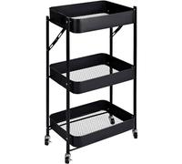 T-LoVendo - Carro o Carrito Plegable con Ruedas Auxiliar Cocina o baño. Metálico Ahorra Espacio, Estrecho. 3 Cajones, Multiusos. Negro