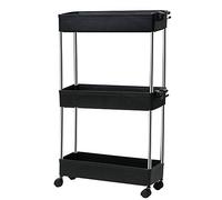 T-LOVENDO.ES Carro de Cocina Estrecho Alto con Ruedas. Carrito Auxiliar Organizador verdulero. Almacenaje Vertical cajones de plástico. (Negro, Tres Baldas)