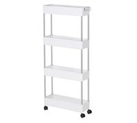 T-LOVENDO.ES Carro de Cocina Estrecho Alto con Ruedas. Carrito Auxiliar Organizador verdulero. Almacenaje Vertical cajones de plástico. (Blanco, Cuatro Baldas)