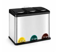 T-LOVENDO.ES Cubo basura o reciclaje 3 de compartimentos Grande | 3 X 8L Total 24 Litros | Contenedores de reciclaje separados por color | Papeleras con pedal | Acero | Gran capacidad