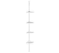 T-LOVENDO.ES Estantería de esquina ducha o bañera telescópica sin taladro de pie esquinera. Extensible altura ajustable. 4 baldas. Desde 85cm a 260cm. Acero y plástico. Blanca