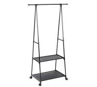 T-LOVENDO.ES Perchero burro con barra extensible, estantería y zapatero | Organizador de ropa con ruedas y freno | Estructura metálica resistente y ligera (NEGRO)