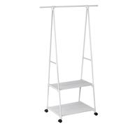 T-LOVENDO.ES Perchero burro con barra extensible, estantería y zapatero | Organizador de ropa con ruedas y freno | Estructura metálica resistente y ligera (BLANCO)