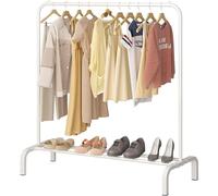 T-LOVENDO.ES Perchero Burro Ropa Resistente | Estable y Estrecho | Sin Ruedas | Con balda Zapatero | Capacidad de carga 30kg | Fácil montaje | Metálico | Entrada Recibidor o dormitorio (Blanco)