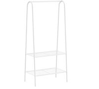 T-LOVENDO.ES Perchero Burro Ropa y Zapatero, Estantería Multiusos, Organizador de Ropa, Abrigos, de Metal, con 2 Niveles para Zapatos, Sombreros, Bolsos. Blanco.