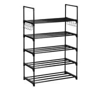 T-LOVENDO.ES Zapatero Estrecho Entrada recibidor. Mueble Organizador de Zapatos Armario estantería 89x31x59cm. 5 Niveles. Tubos de Hierro. Ganchos Laterales. hasta 10 Pares. Negro