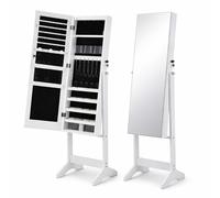 T-Lovendo Espejo Joyero Vestidor Tocador de Pie Armario Lacado Blanco Grande 155x41x38cm Cuerpo Entero Organizador de Joyas Perfumes