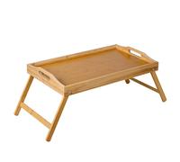 T-LoVendo Mesa para Cama de Bambú con Asas, Bandeja con Borde Alto. Plegable, Mesita de Desayuno, Resistente al Agua, para Ordenador Portátil, Trabajar, Leer, Cama, Sofá