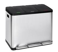 T-LoVendo Papelera triple de cocina, 3 X 15 L, con tapas independientes marcadas por color, cubo de basura triple de acero para reciclaje, con pedal, tres bolsas, fácil de limpiar, plata y negro