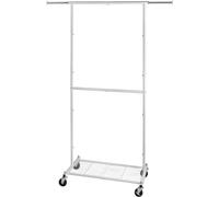T-LoVendo Perchero Burro Extensible Ajustable con Ruedas con Barra y Estante Ropa Zapatos Bolsos Portátil