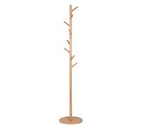 T-LoVendo Perchero de Pie de Madera de Haya Base de Disco Redonda para Pasillo Entrada Montaje en Dos Alturas para Abrigos Sombreros Bolsos 8 Ganchos Ajustables