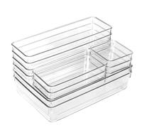 T-LoVendo Set de 12 Cajones de Organización | Organizadores de Plástico Transparentes | Separadores de Cajones para Escritorio | Baño | Cocina | Frigorífico | Despensa | Maquillaje | Joyas | Multiusos