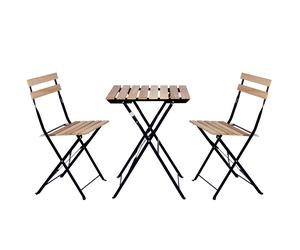 T-LoVendo Set de 3 Muebles de Mesa y 2 Sillas, Jardín, Exterior, Plegables, Metal y Madera, para Terraza Estilo Retro, Estructura de Acero, tipo Bistró, Patas Antideslizantes, Balcones Pequeños,