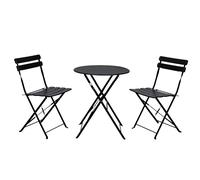 T-LoVendo Set de 3 Muebles de Mesa y 2 Sillas, para Jardín, Exterior, Plegables, Mesa y Sillas para Terraza Estilo Retro, con Estructura de Acero, tipo Bistró, Patas Antideslizantes, Balcones