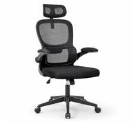 T-LoVendo - Silla de oficina ergonómica con respaldo de malla transpirable y reposacabezas ajustable | Asiento acolchado, reposabrazos abatibles y base resistente con ruedas giratorias | Diseño