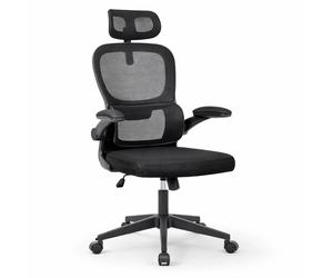 T-LoVendo - Silla de oficina ergonómica con respaldo de malla transpirable y reposacabezas ajustable | Asiento acolchado, reposabrazos abatibles y base resistente con ruedas giratorias | Diseño