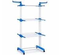 T-LoVendo Tendedero Vertical Plegable De Alta Capacidad de Ropa - 4 Niveles con Barras de Acero Inoxidable con Dos Alas Laterales Amplio Espacio para Secar. Ruedas Incluidas. Azul.