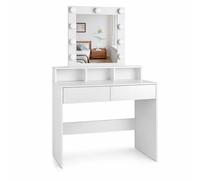 T-LoVendo - Tocador de maquillaje con Luz | Mueble tocador con Espejo 2 cajones y estantes de almacenamiento | Mesa de maquillaje moderno blanco para dormitorio, cómoda organizadora cosméticos y joyas