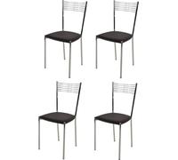 t m c s Tommychairs - Juego de 4 sillas modernas ELEGANCE para cocina y comedor, con estructura robusta de acero cromado y asiento acolchado tapizado en cuero sintético color moka