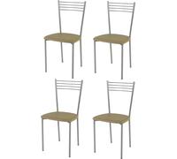 t m c s Tommychairs - Juego de 4 sillas modernas ELENA para cocina y comedor, con estructura robusta de acero lacado en color aluminio y asiento acolchado tapizado en cuero sintético color cappuccino