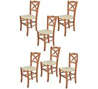 t m c s Tommychairs - Set 6 sillas Cross para Cocina y Comedor, Estructura en Madera de Haya Color Cerezo y Asiento tapizado en Polipiel Color Marfil