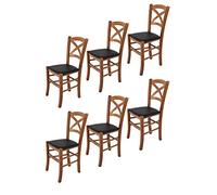 t m c s Tommychairs - Set 6 sillas Cross para Cocina y Comedor, Estructura en Madera de Haya Color Nuez Claro y Asiento tapizado en Polipiel Color Negro