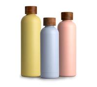 T&N Botella de Acero Inoxidable 500ml - Termo Reutilizable 0,5l con tapa de madera de acacia, cantimplora termica sin BPA, Aislamiento de Vacío de Doble Pared para Bebidas Frías 29h y Calientes 14h