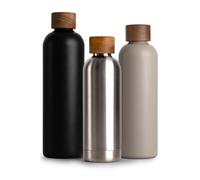 T&N Botella de Acero Inoxidable 500ml - Termo Reutilizable 0,5l con tapa de madera de acacia, cantimplora termica sin BPA, Aislamiento de Vacío de Doble Pared para Bebidas Frías 29h y Calientes 14h