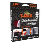 T-REX Cinta de montaje Cinta adhesiva de doble cara extra fuerte para trabajos de montaje en interiores y exteriores - hasta 375 kg sin taladrar | 19mm x 5m