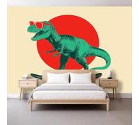 T-Rex Skate Papel pintado no tejido 3D 450 x 315 cm pared foto pared pop, papel pintado panorámico pared para salón TV sofá tema hotel pasillo fondo pintado