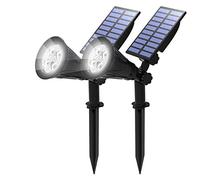 T-SUN 2 Unidades Foco Solar, Impermeable Luces Solares Exterior, 2 Modos de Iluminación Opcionales, ángulo de 180° Ajustable, Luz de Jardín para Entrada, Camino. (6000K)