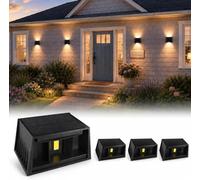 T-SUN 4 Piezas Aplique Solar de Pared Exterior 3000K Moderno Cuadrado Negro IP65 Impermeable Ajustable Arriba Abajo para Jardín Valla Garaje Escalera Puerta Delantera Patio