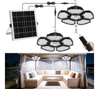 T-SUNUS Luces solares para cobertizos interiores y exteriores, 156 LED con sensor de movimiento solar, luces colgantes diurnas disponibles, IP65 impermeable para jardín, cobertizo, cenador, granero