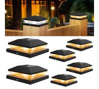 T-SUNUS Tapa Solar para Poste, Lámpara Solar Poste Exterior con 2 Temperaturas Color, IP65 Impermeable, Farola Solar Exteriore 9x9 10x10, para Jardín Terraza Balcón Vallas de Madera, 6 Piezas
