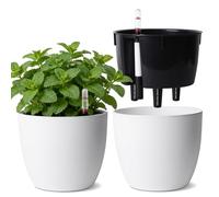 T4u Maceta de Autorriego 17,5 cm Pack de 2 con Indicador de Agua Blanco | Riego reducido, control fácil del agua, raíces hidratadas, Pothos, Monstera, flores, hogar, oficina, ventana, principiantes