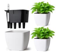 T4u Maceta de Autorriego Cuadrada 13 cm Pack de 3 con Indicador | Riego reducido, control fácil del agua, raíces hidratadas, Pothos, Monstera, flores, hogar, oficina, ventana, principiantes
