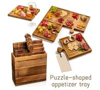Tabla de Aperitivos de Madera con Forma de Rompecabezas, Juego de Cuatro Piezas, Tabla para Comida Cocinada, Tabla de Cortar para Cocina, Tabla para Quesos, Pan y Charcutería wooden