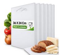 Tabla de cortar de polietileno blanco, 36x 24 cm, Pack 6 unidades | Apta para lavavajillas con asa, fácil de limpiar, Apta para alimentos