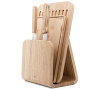 Tabla de cortar NBA230, con soporte y 2 cuchillos, marrón, bambú, Pebbly