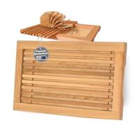 Tabla de cortar pan fabricada en la UE con rejilla para migas y asas de madera de haya aceitada, 40 x 25 cm, tabla de cortar pan, baguettes y panecillos, tabla de servir - aceitada y sostenible
