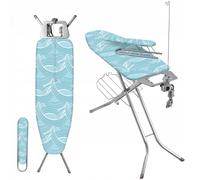 KADAX Tabla de Planchar de Acero con Funda de Algodón, Enchufe, Altura Regulable, Estante para Ropa y Soporte para Plancha, Mesa Plegable (Menta)