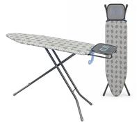 Tabla de planchar Relaxdays para planchas de vapor, 122 x 38 cm, con altura ajustable, plegable, estación de planchado y ganchos, color menta/blanco