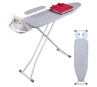 Tabla de planchar Relaxdays para planchas de vapor, 131 x 33 cm, con altura ajustable, plegable, incluye tabla para mangas, mesa de planchar, color blanco/gris