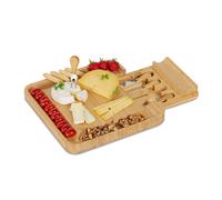 Relaxdays Tabla de queso bambú con 4 cubiertos marrón claro