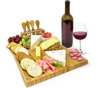 Tabla de quesos Joejis: Tabla de bambú con juego de cuchillos para queso. Ideal como plato para servir quesos y como regalo para Navidad, bodas o inauguraciones
