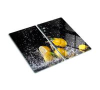 Tabla para Cortar de Cristal 2x30x52 cm Fina Decorativa Patas de Silicona para Encimera de Cocina Higienicas de Vidrio Templado Resistente Placa de Corte 2 Unidades - Limones y agua