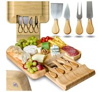 Tabla para cortar queso, para servir aperitivos, soporte para tartas, cuchillos de bambú