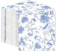 Table Kind - 100 servilletas de chinoiserie azul suave para decoupage, bonitas servilletas para cumpleaños, servilletas decorativas florales para bodas, primavera, fiestas de té, compostables