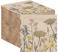 Table Kind 100 Servilletas de Papel Reciclado Suave 2 Capas 33cm Flores Silvestres Florales Desechables para Fiestas Pascua Bodas Ecológicas Kraft Sin Blanquear