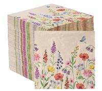 Table Kind 100 x servilletas de papel reciclado suaves, diseño flores primaverales, servilletas desechables para bodas y celebraciones, papel kraft sin blanquear, 2 capas, 33cm
